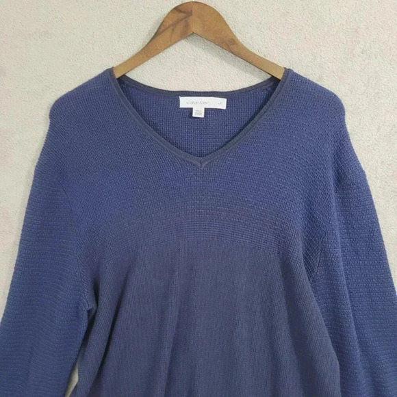 Calvin Klein Mens V-Neck Cotton Pullover Sweater L/G Blue 5PT - Picture 6 of 7
